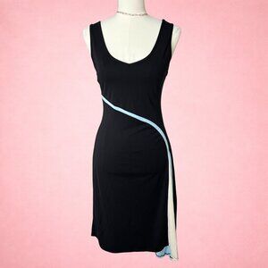 Vintage BCBG Black Midi with Diagonal Contrast Stripe
